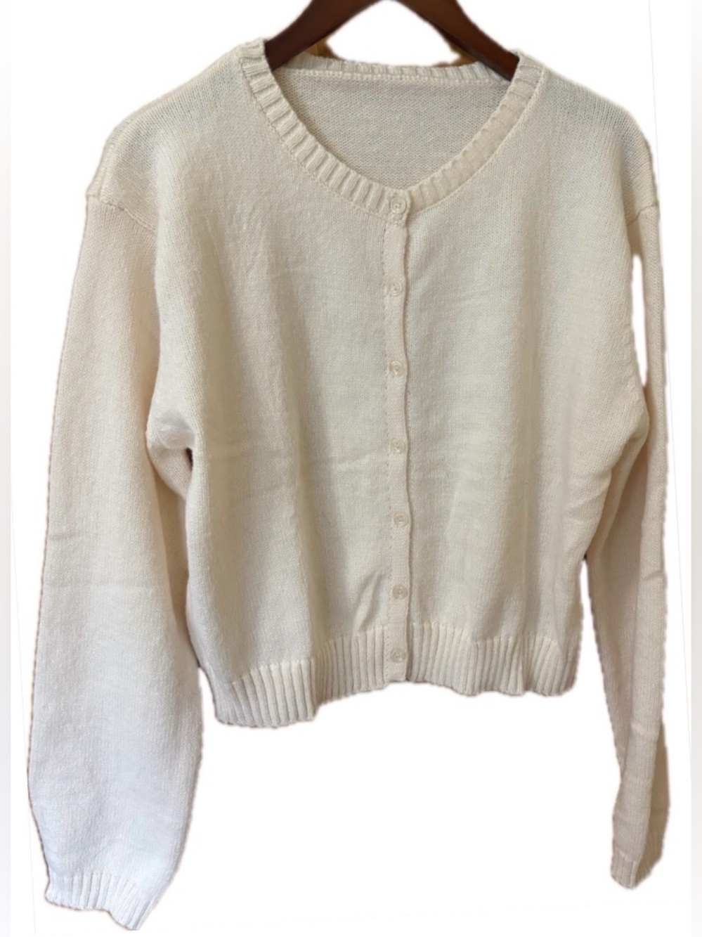 Boutique Cream Button-Front Soft Knit Cardigan Sweater | Large | NWOT